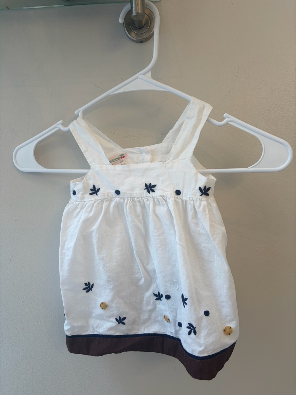 Bonpoint White Cotton Sundress Navy and Brown Trim 12M floral set with shorts